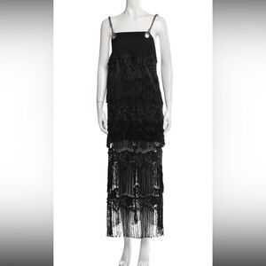 Dylanlex Elegant Black Fringe Maxi Dress; NEW L/XL
